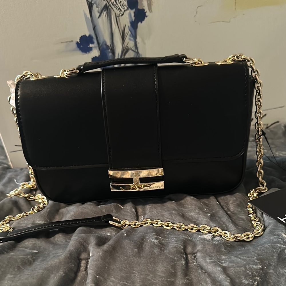 H By Halston Lizzy Black Bag With Gold Hardware